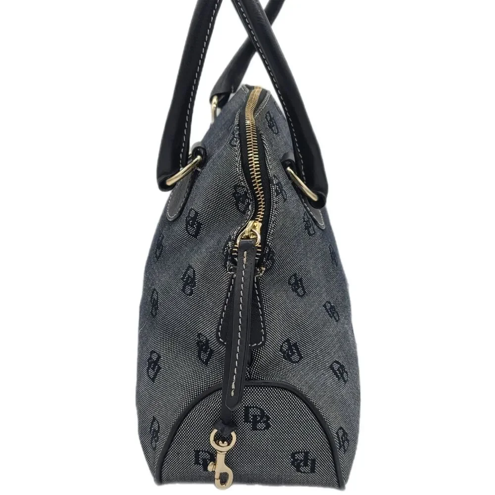 Dooney & Bourke Large Gray Monogram Canvas & Leather Trim Dome Satchel Bag GUC
